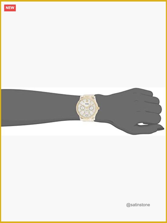 Clear Rhinestone Bracelet Watch with Gold Case